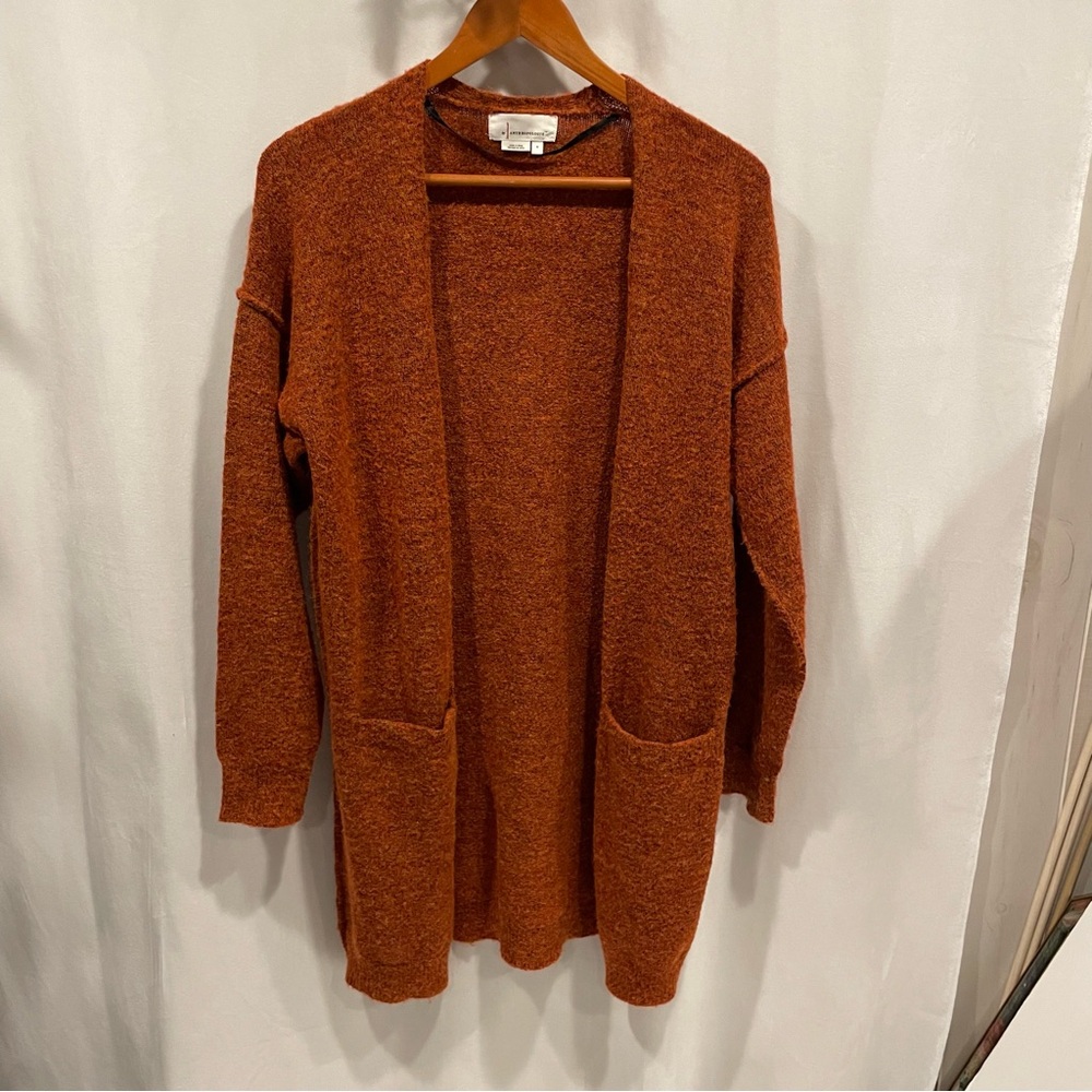 Anthropologie pumpkin heather boho oversized open front soft sweater pockets - Picture 9 of 10